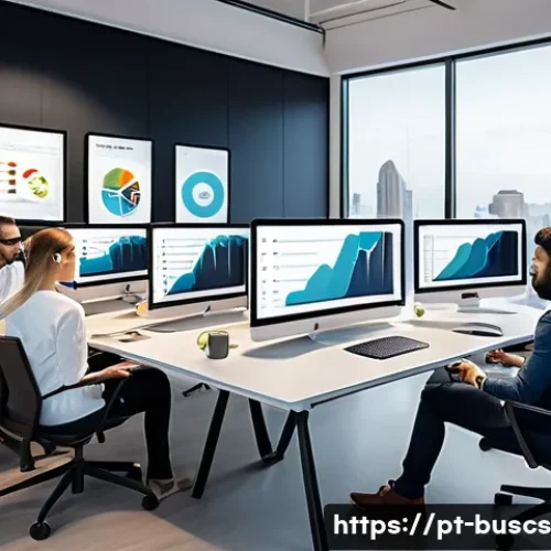 인 미디어 비즈니스에서의 콘텐츠 전파 전략 - A modern digital marketing workspace scene featuring a diverse team of professionals collaborating a...