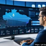 인 미디어 비즈니스에서의 데이터 분석 활용법 - A modern digital marketing control room with large interactive screens displaying real-time data ana...