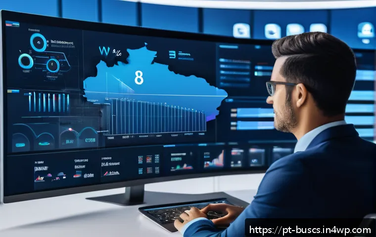 인 미디어 비즈니스에서의 데이터 분석 활용법 - A modern digital marketing control room with large interactive screens displaying real-time data ana...