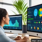 Home 19 인 미디어 비즈니스 성공 사례 분석 - A vibrant digital marketing office scene featuring a diverse Brazilian team of professionals analyzi...