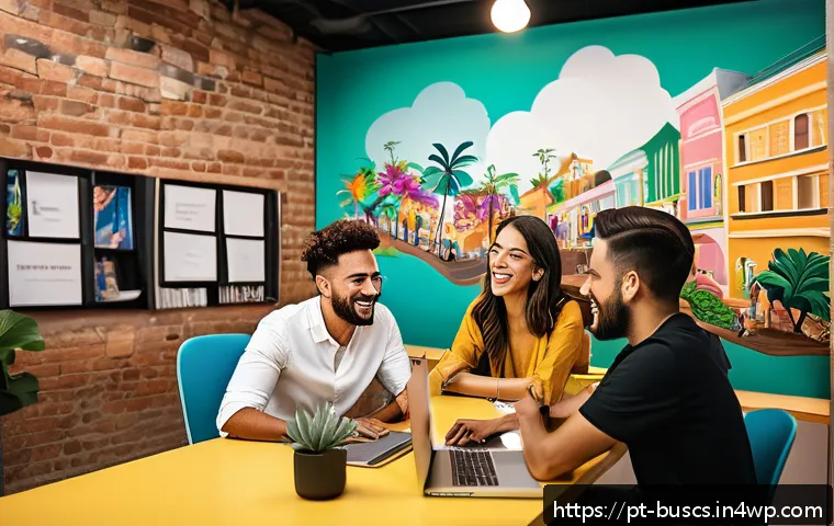 인 미디어 비즈니스의 인플루언서 마케팅 활용 - A vibrant digital marketing workspace showing a diverse Brazilian influencer team collaborating on a...