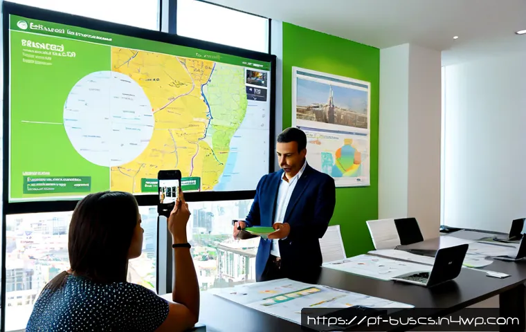Home 17 인 미디어 비즈니스의 유통 전략 - Photorealistic media distribution strategy scene in a modern São Paulo office, diverse Brazilian bus...